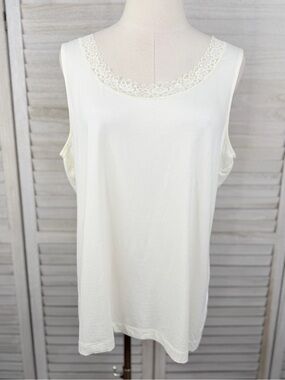 LAND'S END Ivory Lace Trim Tank Top Feminine Classic Neutral Women's Plus-XL